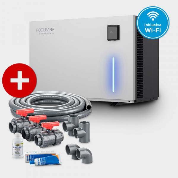Pool Full-Inverter-Wärmepumpe POOLSANA InverPREMIUM 11 + Anschluss-Set 50 mm