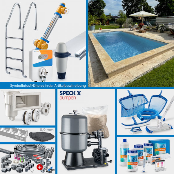 POOLSANA Rechteckpool 8,00 x 4,00 x 1,50 m | 4D-Folie 0,9 mm anthrazit | PERFECT-Set