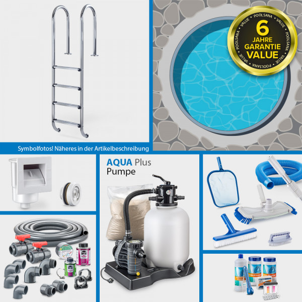 Rundpool PS VALUE 5,00 x 1,50 m Folie blau + Handlauf grau COMFORT-Set | Kompletteinbau