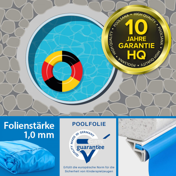 Einzelbecken Stahlwand-Rundpool PS HQ 4,00 x 1,35 m mit Undercover-Handlauf | Folie blau 1,0 mm