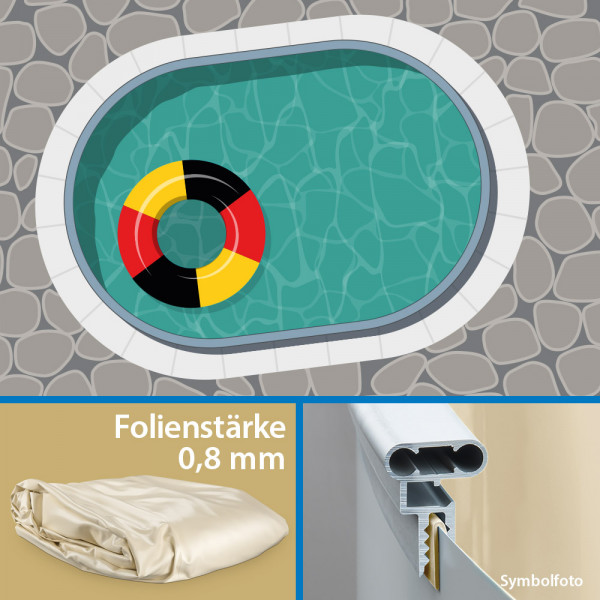 Einzelbecken Ovalpool PS 5,25 x 3,20 x 1,50 m mit Alu-Wand und Alu-Kombihandlauf | Folie sand