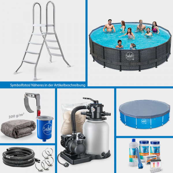 Frame Pool PRIME Rund Wicker dark 549 x 132 cm COMFORT-Set