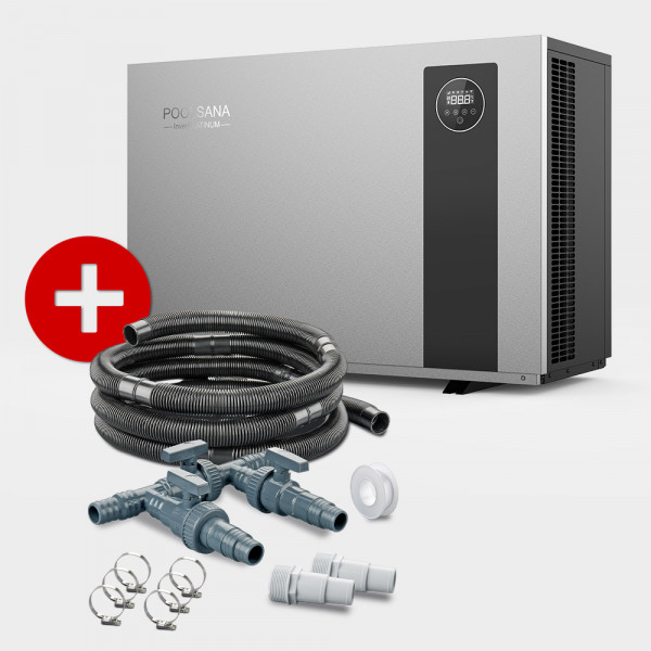 Pool Full-Inverter-Wärmepumpe POOLSANA InverPLATINUM 7 kW + Anschluss-Set 38 mm