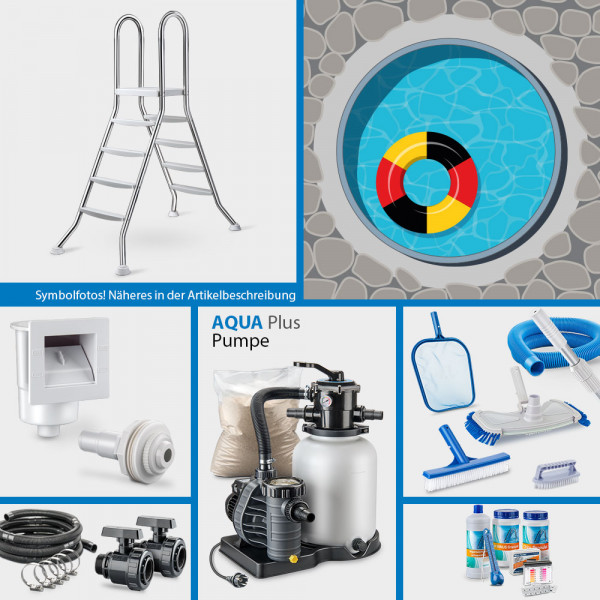 Stahlwand-Rundpool Eisenglimmer mit Alu-Handlauf | Folie 0,8 mm blau | 3,00 x 1,25 m | PLUS-Set