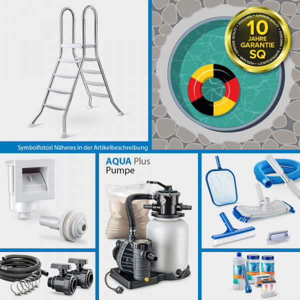 Rundpool PS SQ 3,50 x 1,35 m | Alu-Handlauf | 4D-Folie 0,9 mm sand PLUS-Set | Freiaufst./Teileinbau