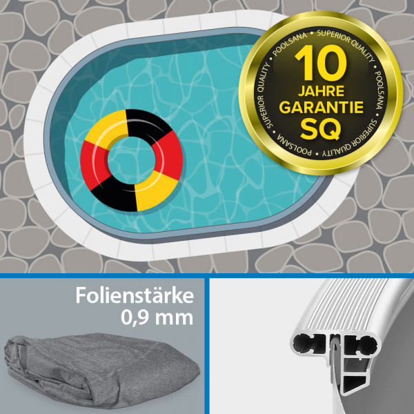 Einzelbecken Aluwand-Ovalpool PS SQ 8,00 x 4,00 x 1,50 m | Alu-Handlauf | 4D-Folie Anthrazit 0,9 mm