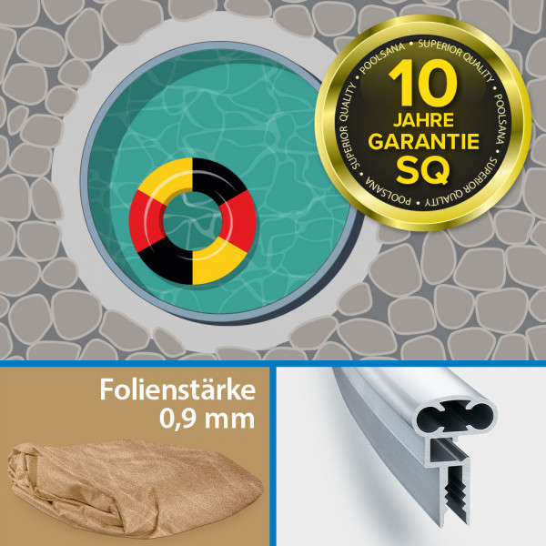 Einzelbecken Rundpool PS SQ 4,00 x 1,25 m mit Alu-Wand und Alu-Kombihandlauf | 4D-Folie 0,9 mm sand