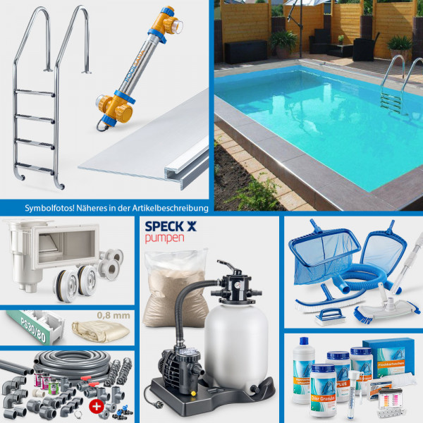 PS30/80-Rechteckpool POOLSANA HQ 7,00 x 3,50 x 1,50 m | Folie sand 0,8 mm | PROFI-Set