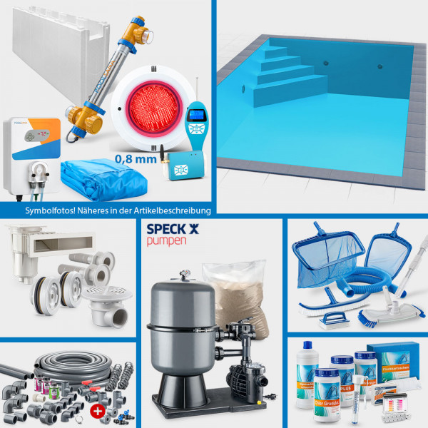 Rechteckpool 8,00 x 4,00 x 1,50 m PERFECT-Set "High Level" | Blau | Unterbautreppe Eck 169 x 169 cm