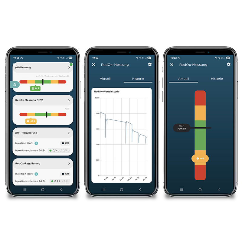 Screenshots der App für die Dosieranlage Orpheo VP
