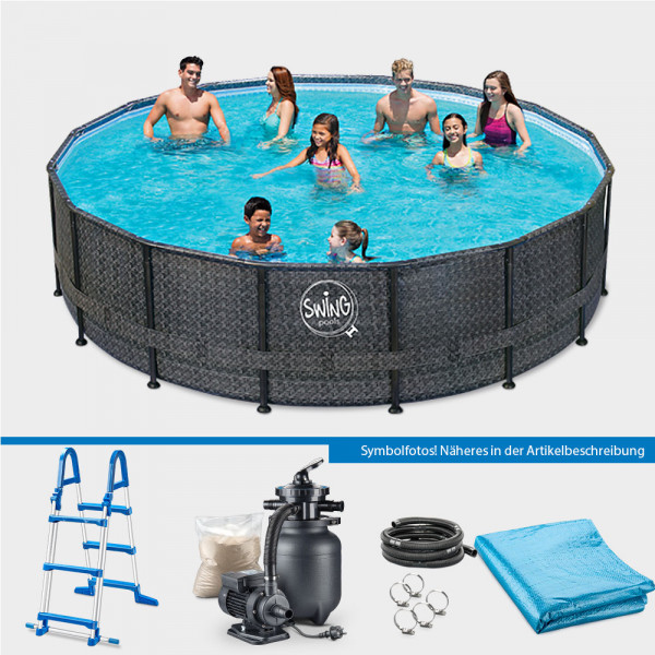 Frame Pool PRIME Rund Wicker dark 427 x 107 cm PROTECT PURE-Set