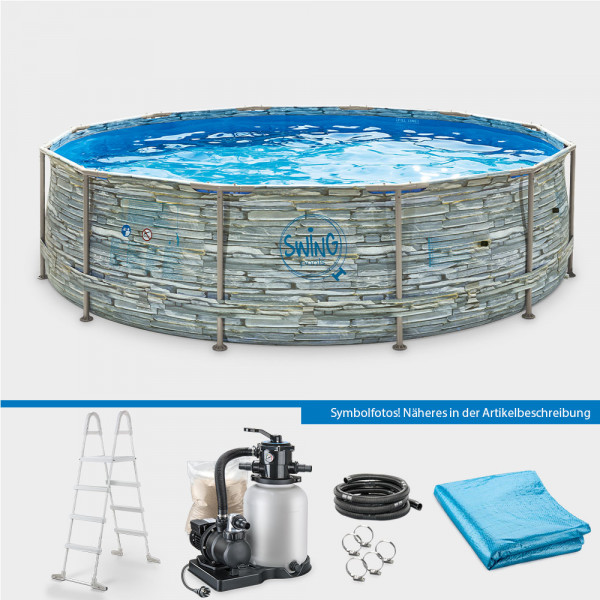 Frame Pool PRIME Rund STONE 488 x 122 cm PURE-Set
