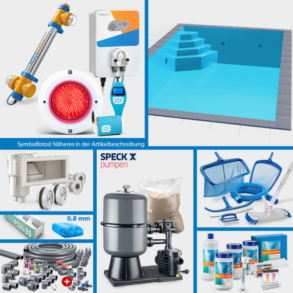 PS30/80-Rechteckpool 8,00 x 4,00 x 1,50 m PERFECT-Set | Blau | Unterbautreppe Eck 118 x 118 cm