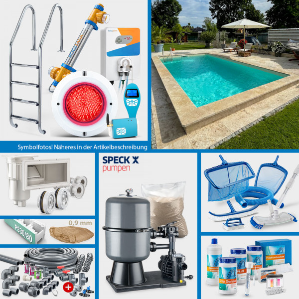 PS30/80-Rechteckpool POOLSANA 7,00 x 3,50 x 1,50 m | 4D-Folie 0,9 mm sand | PERFECT-Set