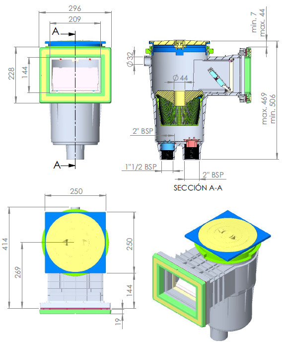 Abmessungen 17.5 245 Skimmer