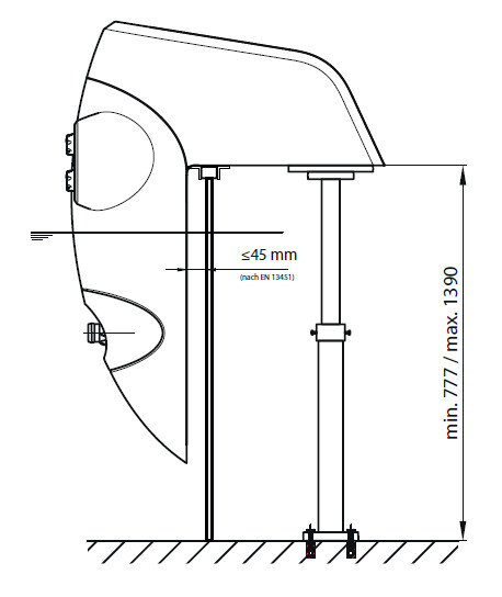 Abmessungen Stützfuß für Einhänge-Gegenstromanlage Perla/Riva