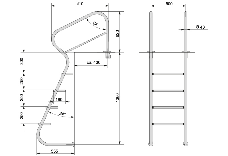 Abmessungen Pool-Leitertreppe