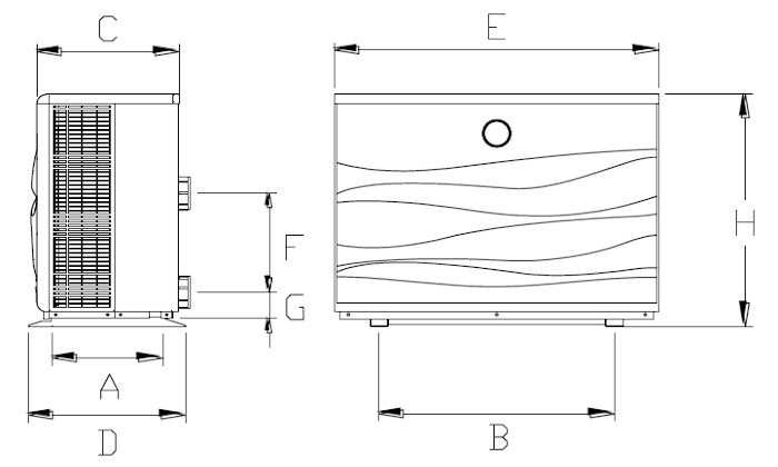 Abmessungen POOLSANA Wärmepumpe InverPERFECT Silence