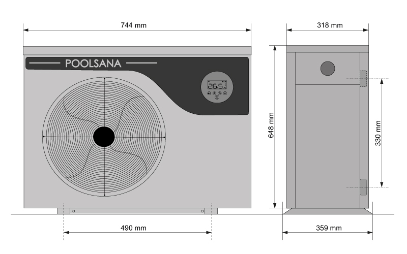 Abmessungen POOLSANA Wärmepumpe PLUS