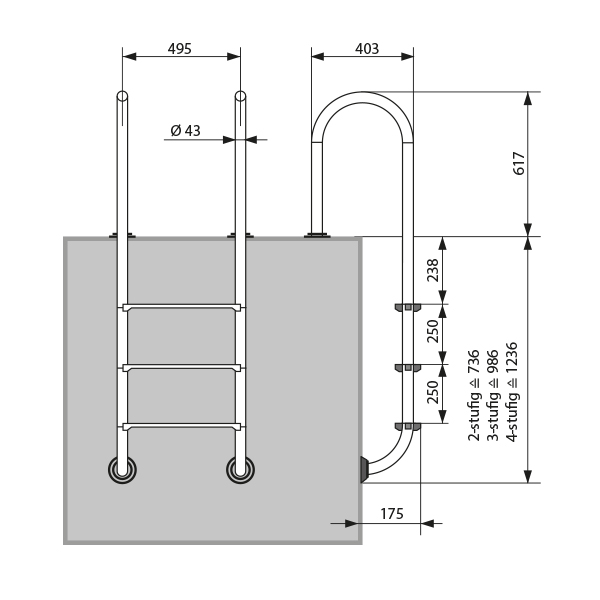 Abmessungen Pool-Leiter Plus