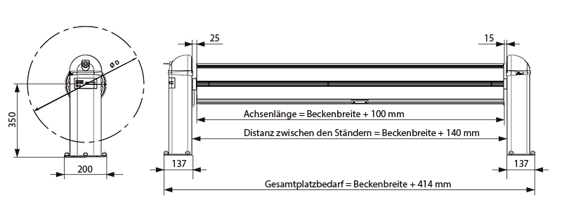 Abmessungen Aufrollvorrichtung elektrisch