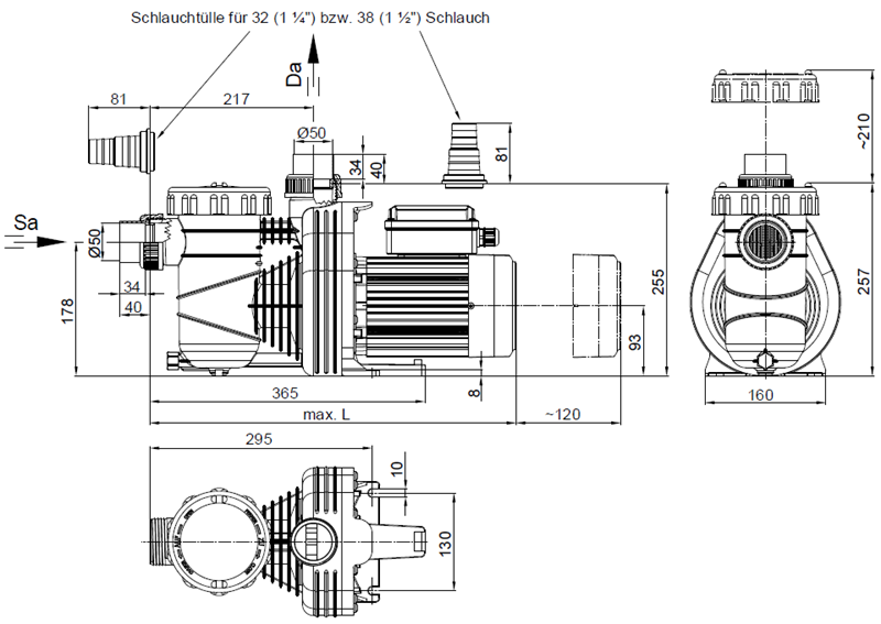 Abmessungen Poolpumpe