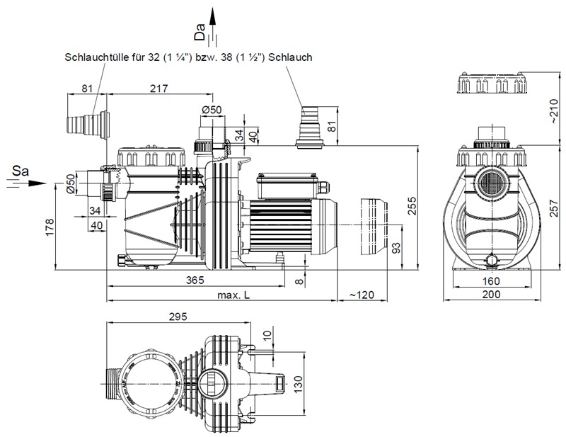 Abmessungen Poolpumpe