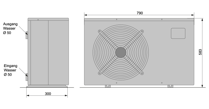Abmessungen POOLSANA Wärmepumpe PRIME
