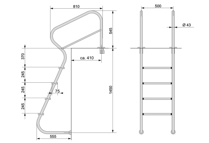 Abmessungen Pool-Leitertreppe