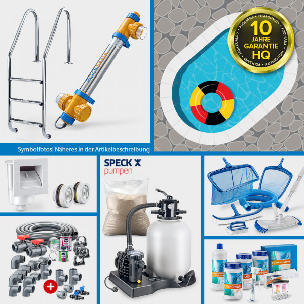 Stahlwand-Ovalpool POOLSANA HQ 4,90 x 3,00 x 1,35 m PROFI-Set mit UNDERCOVER-Handlauf