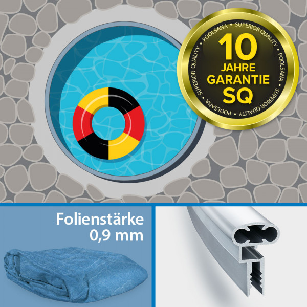 Einzelbecken Rundpool PS SQ 4,00 x 1,25 m mit Alu-Wand und Alu-Kombihandlauf | 4D-Folie 0,9 mm blau