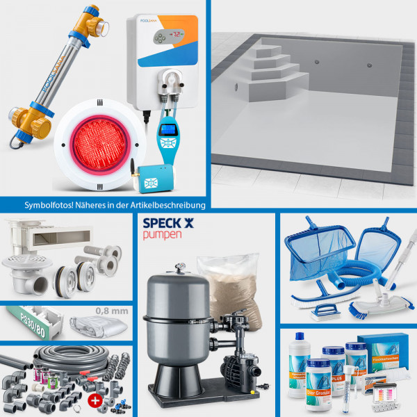 PS30/80-Rechteckpool 7,00x3,50x1,50 m PERFECT-Set "High Level" | Grau | Unterbautreppe Eck 118x118cm