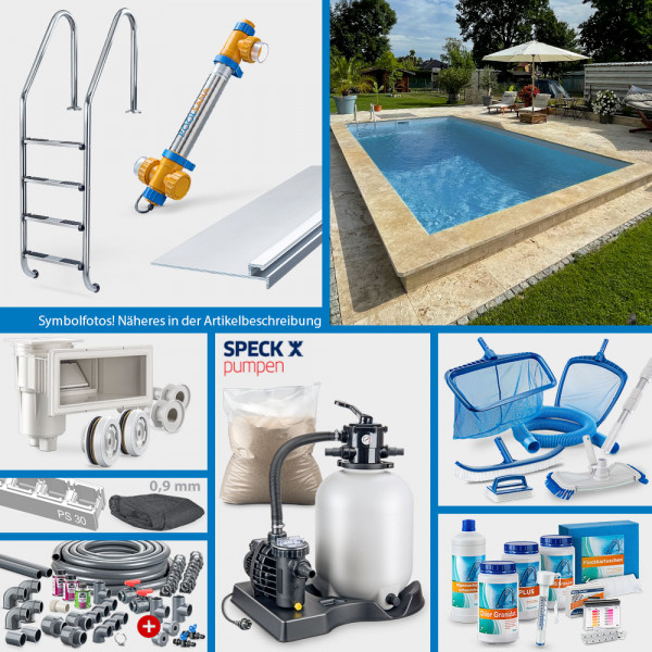 POOLSANA Rechteckpool 7,00 x 3,50 x 1,50 m | 4D-Folie 0,9 mm anthrazit | PROFI-Set