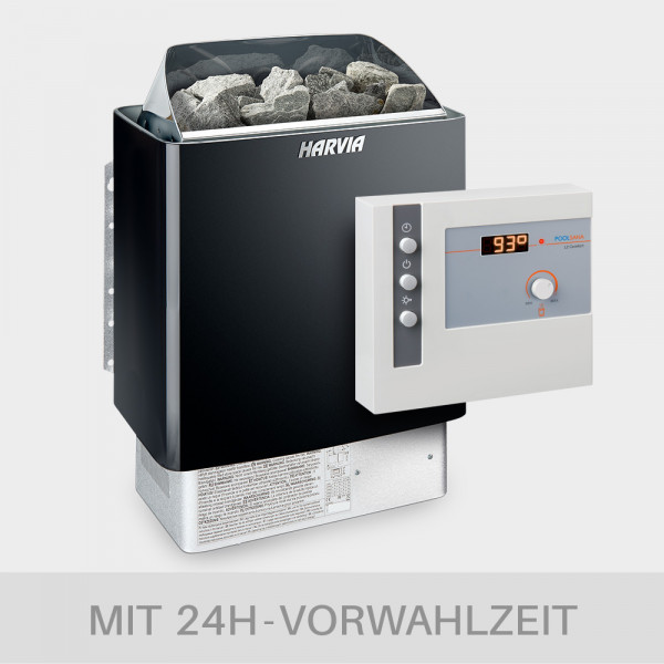 Saunaofen-Set Harvia Trendi Black 6 / 8 / 9 kW 400 V + Saunasteuerung POOLSANA L2 Comfort
