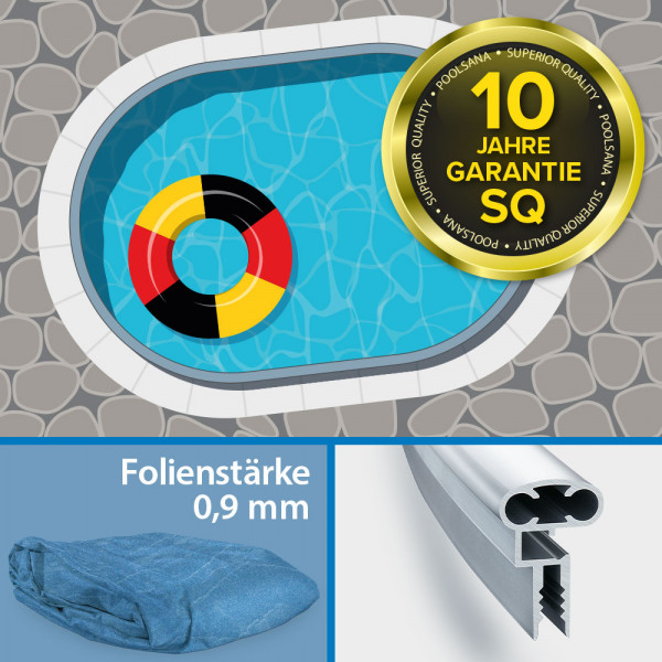 Einzel-Ovalpool PS SQ 5,25 x 3,20 x 1,50 m | Aluminium Kombi-Handlauf | 4D-Folie blau 0,9 mm