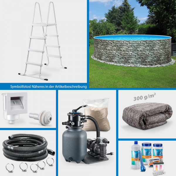 Rundpool POOLSANA STONE 4,60 x 1,20 m Folie 0,5 mm ADVANTAGE-Set | Freiaufstellung/Teileinbau