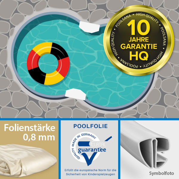 Einzelbecken Stahlwand-Achtformpool POOLSANA HQ 4,70 x 3,00 x 1,35 m | Folie sand