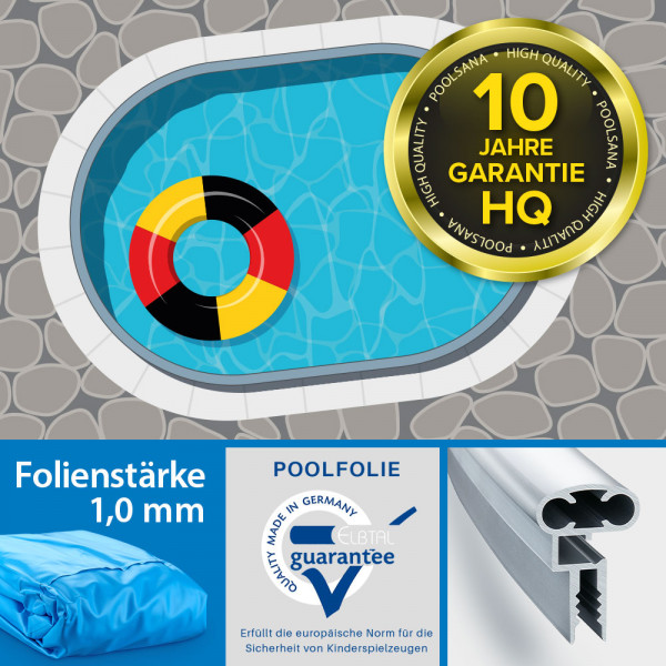 Einzelbecken Stahlwand-Ovalpool POOLSANA HQ 6,00 x 3,20 x 1,50 m | Alu-Handlauf | Folie 1,0 mm blau
