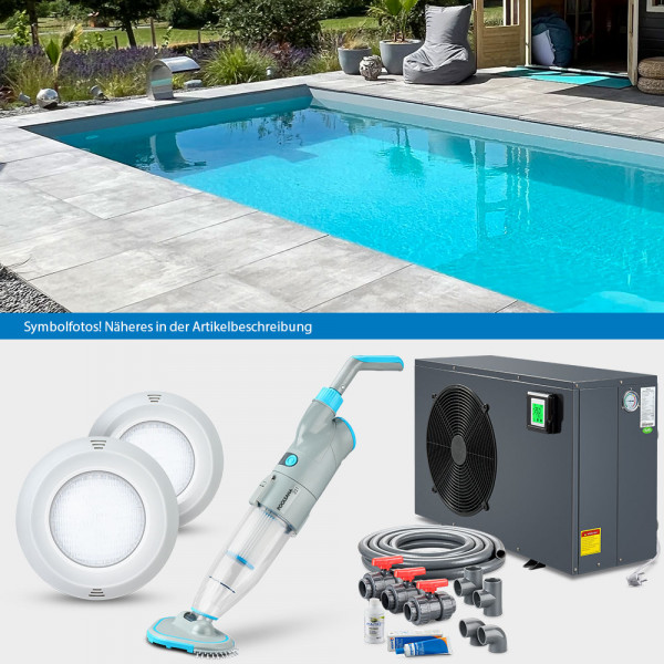 POOLSANA Rechteckpool 8,00 x 4,00 x 1,50 m | Folie grau 0,8 mm | LAGOON-Set PLUS