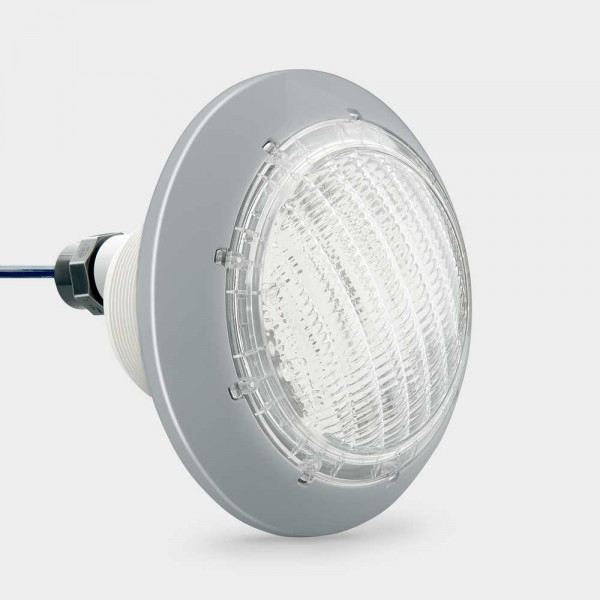 COMPACT-Poolscheinwerfer LED weiß 20 W mit Mini-Einbaunische + Kabelschutzschlauch | Blende grau