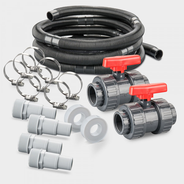 Schlauchverrohrungs-Set Ø 32 mm für Entfernung Becken-Filter max. 6 m | Inkl. Absperrhahn-Set