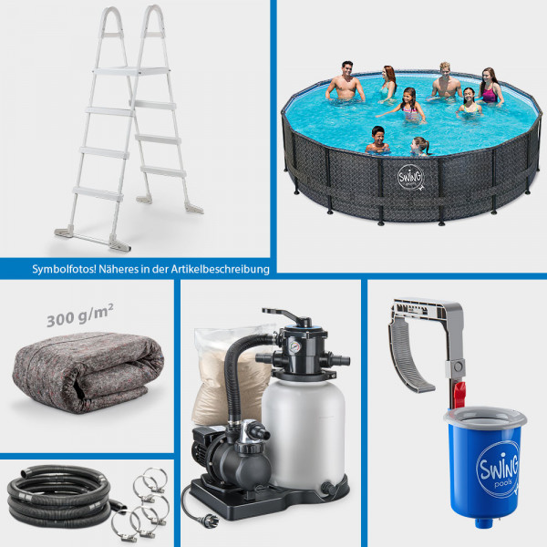 Frame Pool PRIME Rund Wicker dark 488 x 122 cm ADVANTAGE-Set