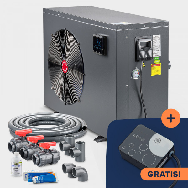 Schwimmbad Full-Inverter-Wärmepumpe POOLSANA InverPRO 17 + Anschluss-Set 50 mm
