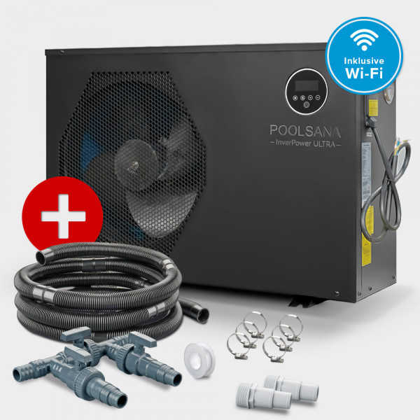 Pool Full-Inverter-Wärmepumpe POOLSANA InverPOWER ULTRA 18 + Anschluss-Set 38 mm