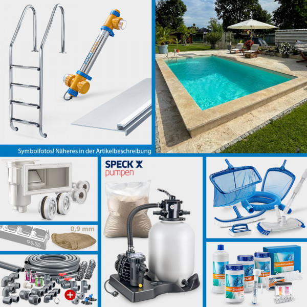 POOLSANA Rechteckpool 6,00 x 3,00 x 1,50 m | 4D-Folie 0,9 mm sand | PROFI-Set