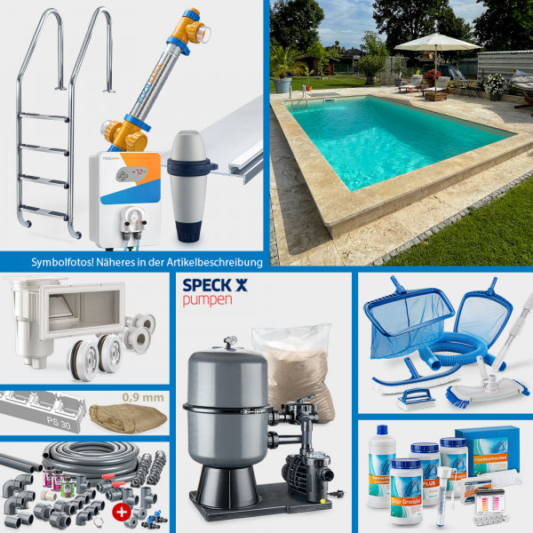 POOLSANA Rechteckpool 6,00 x 3,00 x 1,50 m | 4D-Folie 0,9 mm sand | PERFECT-Set