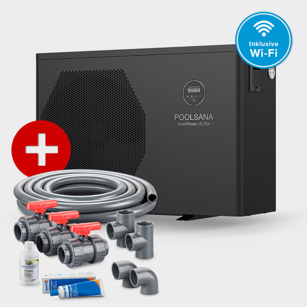 Pool Full-Inverter-Wärmepumpe POOLSANA InverPOWER ULTRA 9 + Anschluss-Set 50 mm
