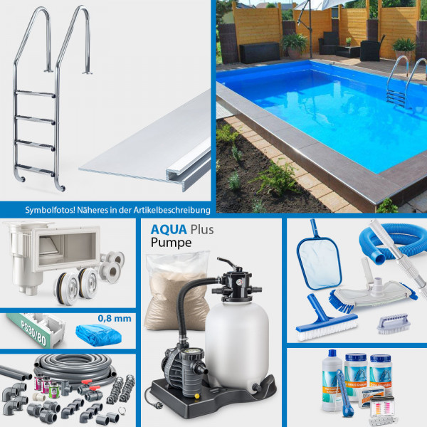 PS30/80-Rechteckpool POOLSANA HQ 7,00 x 3,50 x 1,50 m | Folie blau 0,8 mm | PLUS-Set