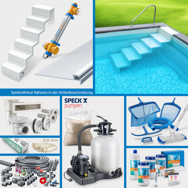 PS30/80-Rechteckpool PS HQ 8,00x4,00x1,50m | Sand 0,8mm | PROFI-Set "High Level" | Treppe Elegance