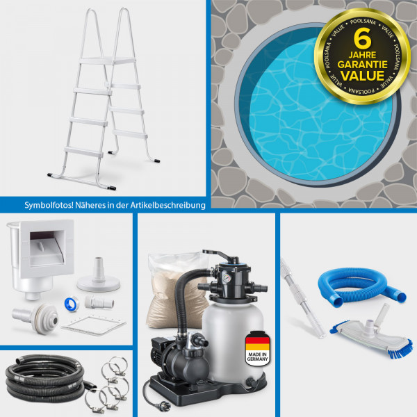 PS Value Rund 3,60 x 1,20 m Stahlwand + Handlauf grau | Folie blau ADVANTAGE-Set | Frei/Teil